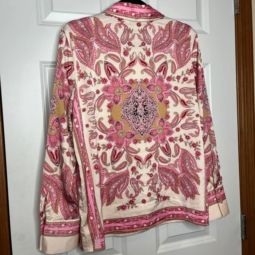 Rachel Zoe Paisley Button Down Blouse Pink Boho Lightweight Medium - Picture 3 of 9